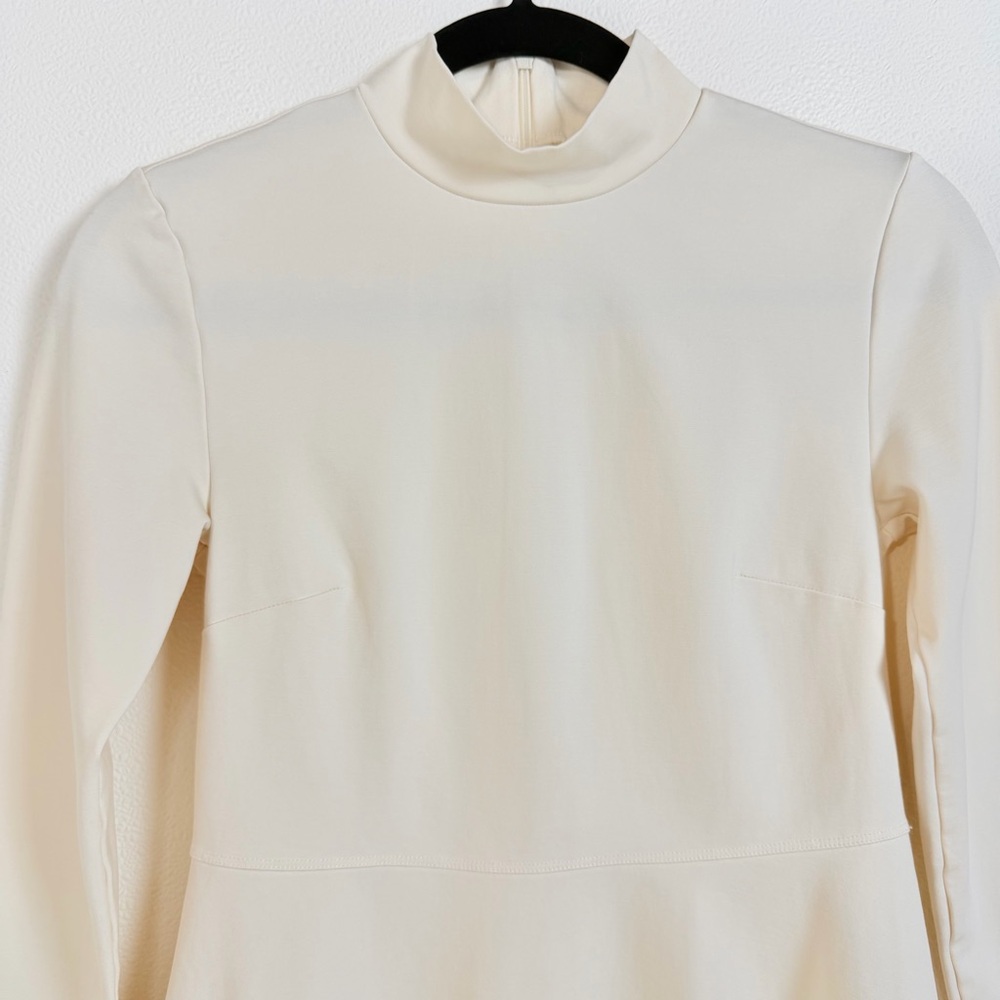 Sunday Best Cream Mock Neck Fit & Flare Mini Dress Size S Long Sleeve Skater - Picture 3 of 16